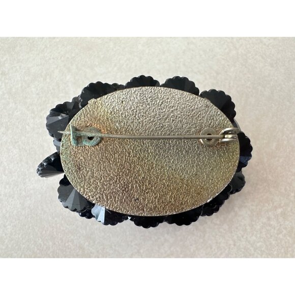 Miriam Haskell unsigned 1930s silver tone black beaded rhinestone pin brooch - Picture 4 of 7